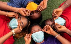 high-angle-friends-with-face-mask-concept